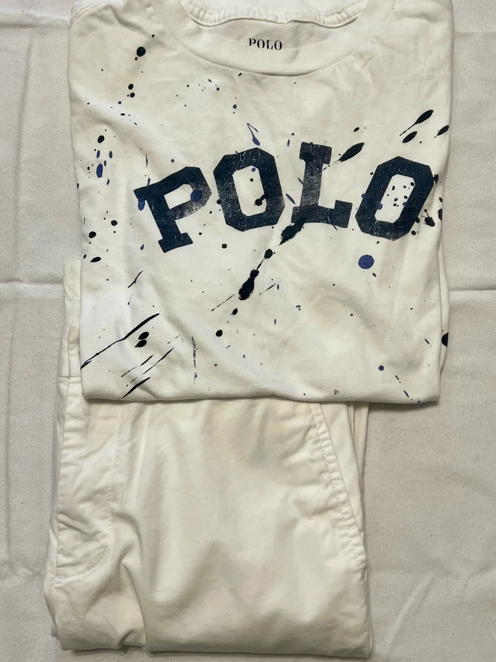 Polo Ralph Lauren boys outfit set sz 14 L14-16 paint splatter Tee chino shorts